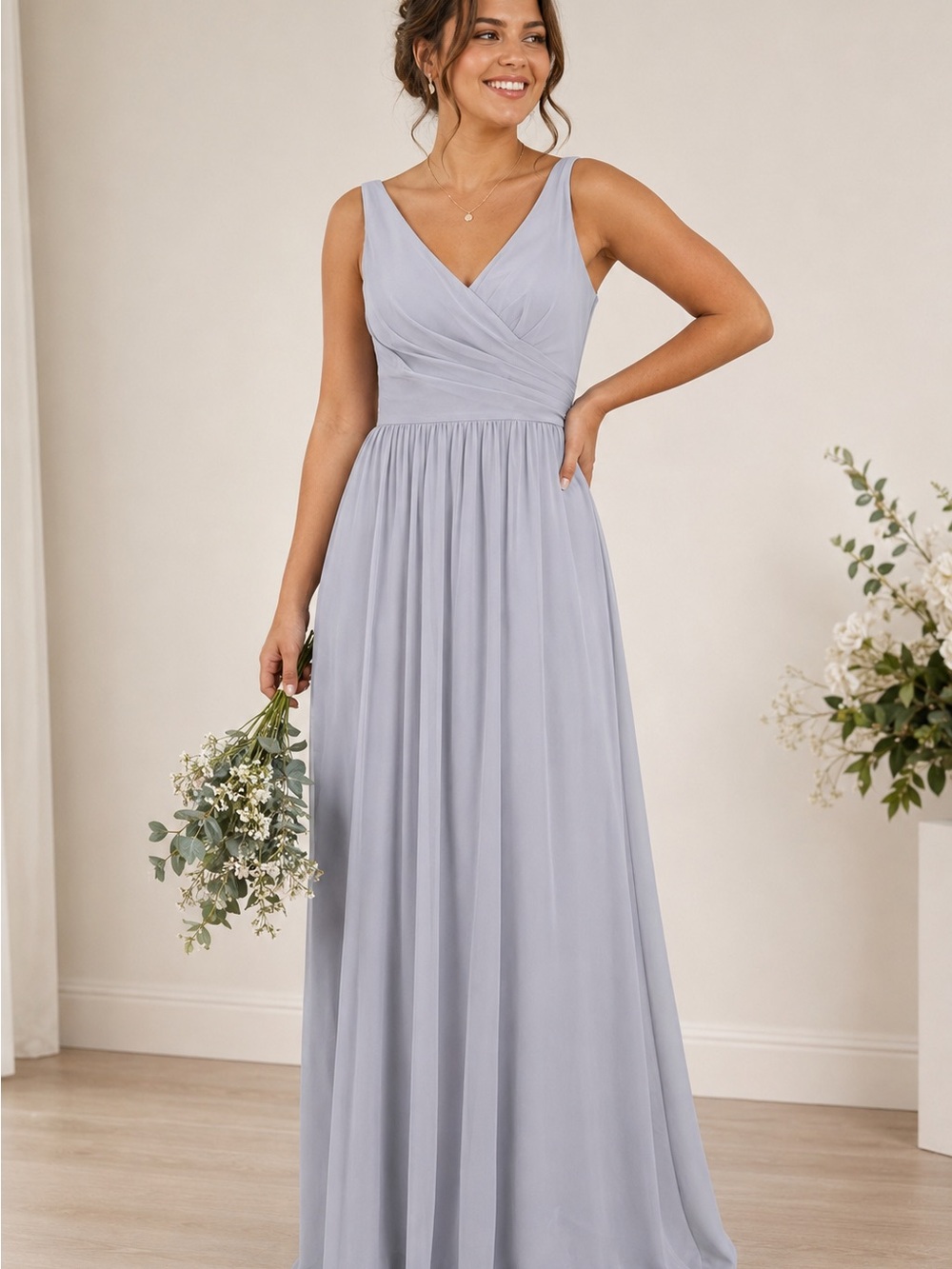 Azazie Dove Gray Chiffon Bridesmaid Maxi Dress A4 Formal Wedding